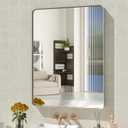WEER 28X36 Inch Brushed Nickel Bathroom Mirror, Brushed Silver Metal Frame Mirror, Rounded Rectangle Silver Bathroom Vanity Mirror, Tempered Glass, Anti-Rust, Hangs Horizontally or Vertically