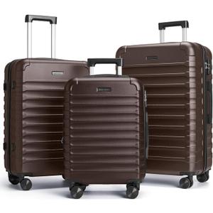 LIGHT FLIGHT Luggage Sets, 3 Piece Durable Suitcase Set with Spinner Wheels, 3 Pcs Hard Shell Lightweight Luggage with TSA Lock, Large Checked Travel Suitcases, 20/24/28 Inch,Brown