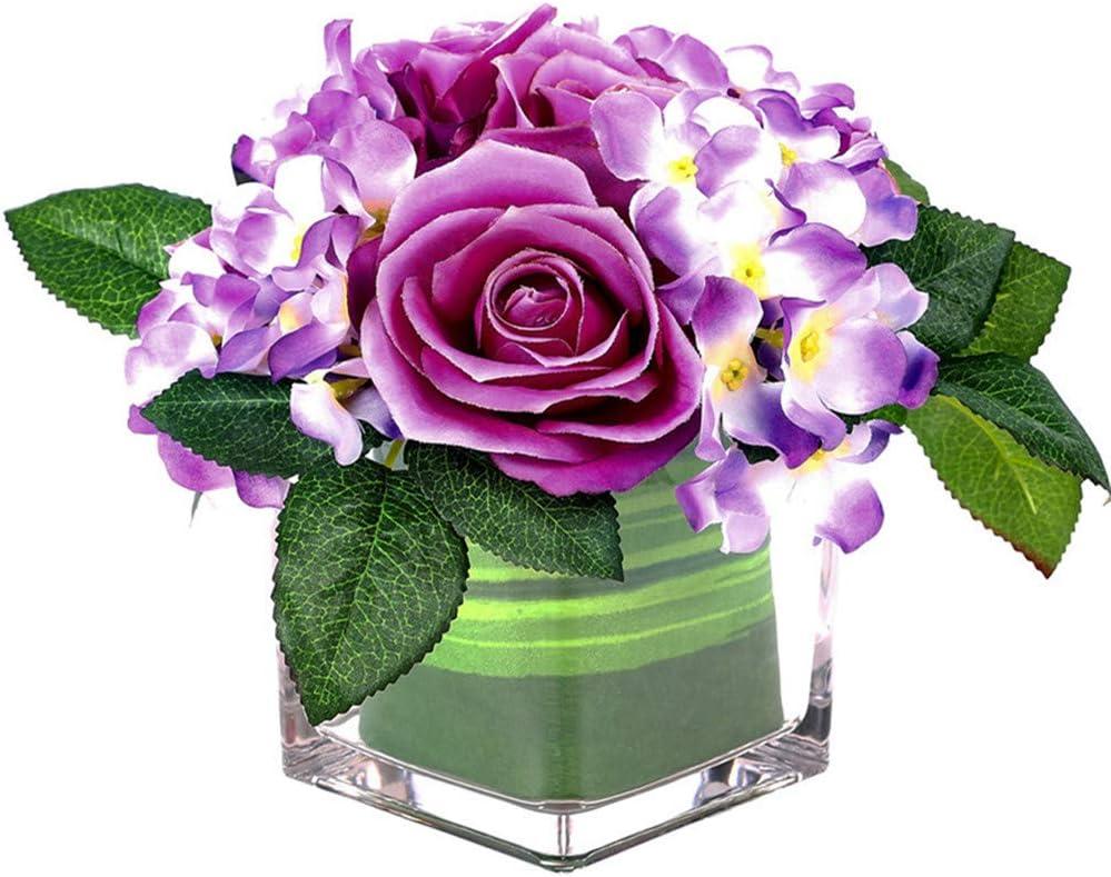 Fule Artificial Silk Rose Flower Centerpiece Arrangement in vase for Home Wedding Decoration (Light Purple)
