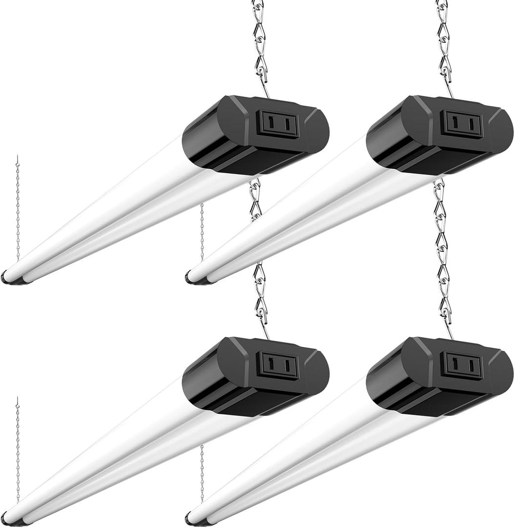 BBOUNDER 4 Pack Linkable LED Utility Shop Light, 4400 LM, Super Bright 6500K Cool Daylight, 4 FT Integrated Fixture for Garage, 40W Equivalent 250W, Surface + Suspension Mount, Black (4FT)