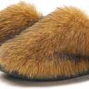 Fuzzy Plush Women's House Slipper Cozy Non-slip Bedroom Slipper for Women Furry Indoor Outdoor House Shoes (8-9, Yellow Black)