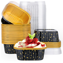 EUSOAR Cake Pans with Lids, 50pcs 10oz/300ml Square Cupcake Liners Disposable Ramekins, Aluminum Foil Containers Muffin Cups for Baking Mini Cake Loaf Bread Holders for Birthday Wedding Party Favor