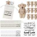 Hoolerry 12 Sets/36 Pcs Good Luck Gifts Pocket Bears Greeting Story Cards with Drawstring Bags Lucky Bear Charms Souvenir Teacher Gifts for Students Friend Coworkers School