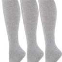 COTTON DAY Women's Soft Combed Cotton Knee High Long Calf Dress Socks Seamless Toe Black White Gray Navy Blue Brown (6-9, Plain Lt.gray)