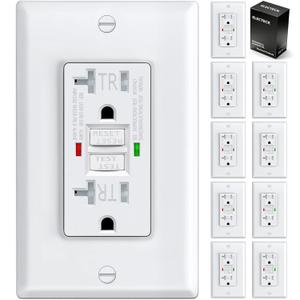 ELECTECK 10 Pack GFCI Outlet 20 Amp, Tamper Resistant (TR), Self-Test GFI Receptacles with LED Indicator, Ground Fault Circuit Interrupter, Decor Wallplate Included, UL Listed, White
