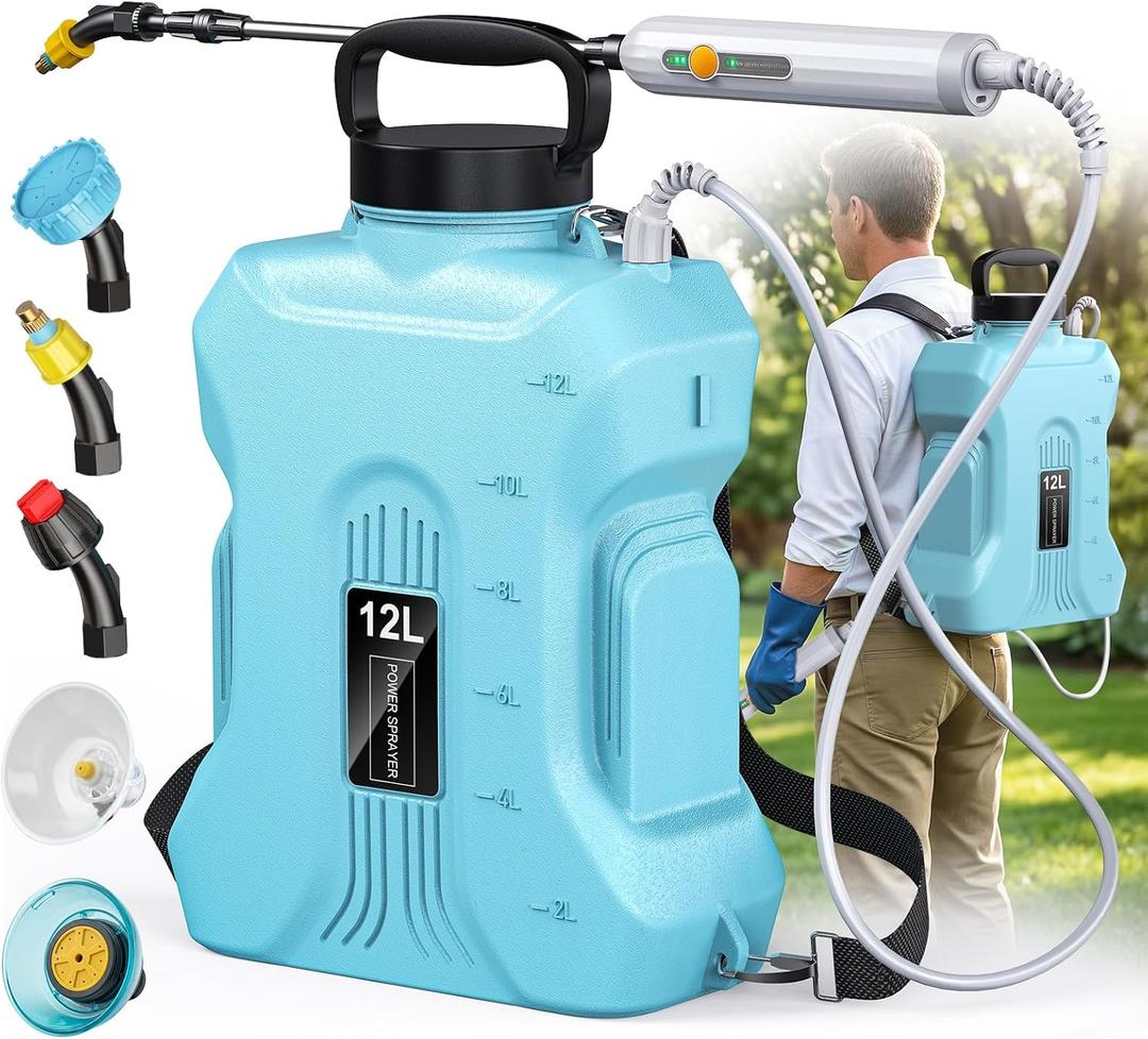 Tarden 3.5 Gallon Battery Powered Backpack Sprayer - Electric Garden Sprayer with USB Rechargeable Handle, Telescopic Wand & 5 Nozzles for Lawn Care 12L