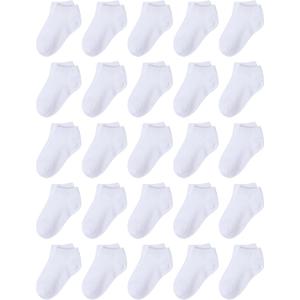 Cooraby 25 Pairs Kids' Socks Low Cut Socks Half Cushion Sport Ankle Athletic Socks for Boys Girls (8-10 Years, White)