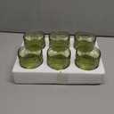 Airsky Set of 6 Olive Green Vintage Drinking Glassware- 12OZ Green Glass Drinking Cups, Thick Farmhouse Drinking Glasses, Embossed Kitchen Glassware for Soda Lemonade Cocktail , Dishwasher Safe