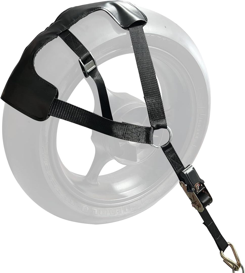 MOTO4U Motorcycle Tire Sling Ratcheting Tie Down, Heavy Duty Black Strap with Ratchets, Non-Slip Rubber Design for Motorcycle Rear Tires