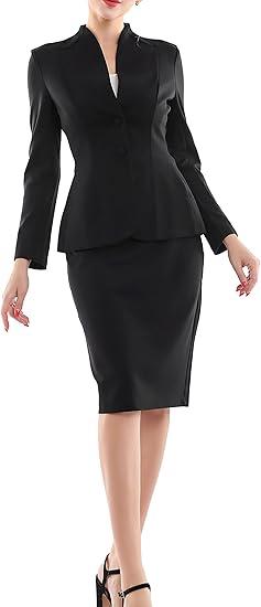 Marycrafts Women’s Blazer Skirt Suit Set – Professional 2 Pieces Outfit for Business Office Work and Career Attire, 14, Black