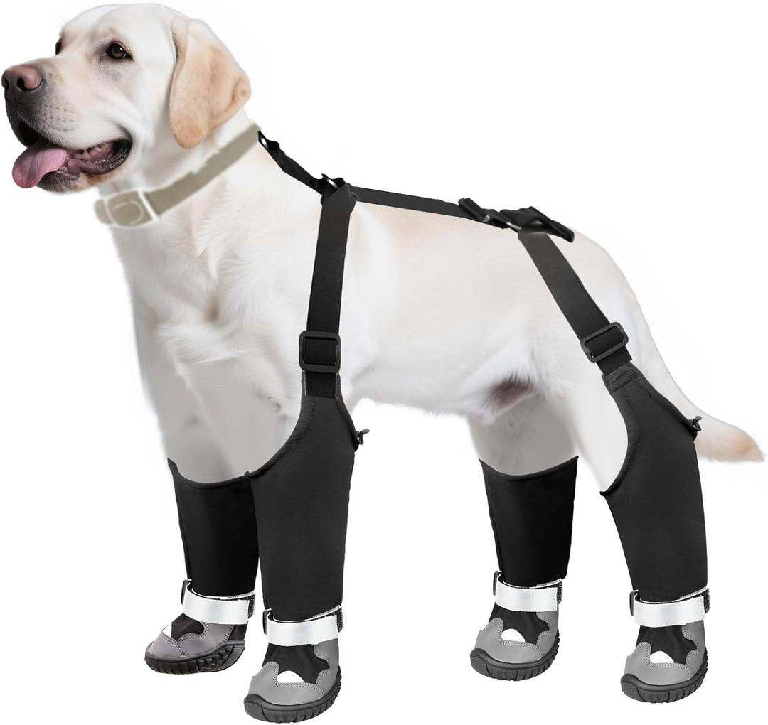 Dog Suspender Boots with Fleece Lining, Waterproof Dog Snow Boots Anti-Slip Rubber Sole Dog Booties and Paw Protectors Winter Shoes for Dogs Legging Dog Shoes for Small Medium Large Dogs(B,1) (#1(Paw Width:1.8 inches))