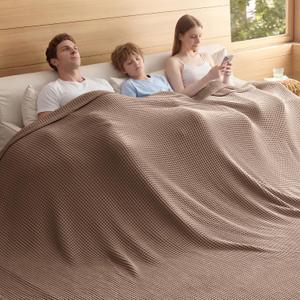 Bedsure 100% Cotton Oversized King Blanket for Spring Summer, Waffle Weave Couch Cover California King Blanket, Thin Lightweight Breathable Bedding Gifts for Women, Men, Teens, Coffee Brown, 120"x94"