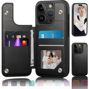 DJDUCK Designed for iPhone 14 Pro Case Wallet with Card Holder, [Magnetic Clasp Cover] [RFID Blocking Leather Protection] Shockproof Women Men Cases 6.1 Inch for Apple 14 Pro Black