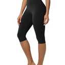ODODOS Buttery Soft Lounge Yoga Capris for Women 14" High Waist Knee Length Leggings, Black, X-Large