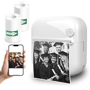 Fallmist Sticker Printer,Mini Printer, Inkless Sticker Printer,Mini Sticker Printer,Compatible with iOS + Android for Learning Assistance,3 Pcs Sticker Rolls,Study Notes,Memo,Fun,Work,Journal (White)
