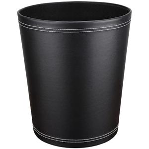 GORESE Pu Leather Trash Can, 2.6 Gallon Black Bathroom Trash Can, Small Office Garbage Can Wastebasket for Bedroom, Kitchen, Round Trash Bin Decorative Under-Sink/Desk/Home Easy to Clean