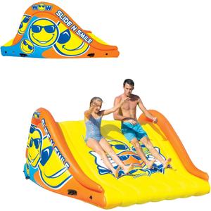WOW Sports - Sports Slide N Smile - Inflatable Floating Giant Water Slide For Adults & Children - Pool Accessory - Perfect for Lake & Pool Parties - 2 lanes (9 ft)