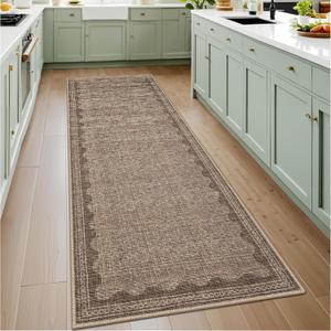 GarveeHome 2.5x8 Runner Rug for Hallway Washable Kitchen Rugs Non Slip Solid Coffee Modern Minimalism Soft Low-Pile Scalloped Indoor Carpet for Entryway Laundry Room Floor Mats