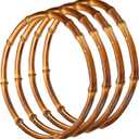 PATIKIL 8 Inch Bamboo Purse Handles, 4 Pcs Round Replacement Handmade Rings for Tote Bag Purse Making Decorations, Brown