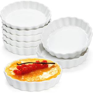 Foraineam Set of 8 Pieces Porcelain Shallow Ramekins, 5 Ounce Creme Brulee Ramekin Dishes Round Baking Ramekins Set