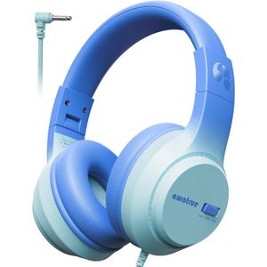 Awatrue Kids Headphones, 74/85/94dB Volume Limiter, Foldable Wired Over Ear Headphones for Travel, 3.5mm Jack, Toddler Headphones for School, Chromebook, iPad, Tablet, Blue