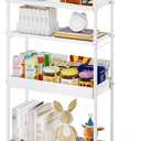 KINGRACK Slim Storage Cart, 4-Tier Metal Utility Rolling Cart with Wheels, Narrow Mobile Shelving Unit, Bathroom Storage Organizer, for Office, Kitchen Bathroom, Laundry Room, Narrow Places, White