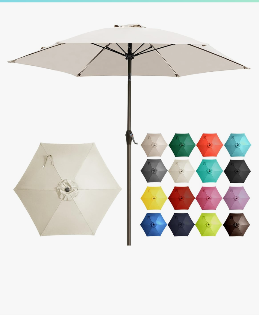 Ayge 7.5FT Large Outdoor Patio Umbrella Market Table Umbrella-UV Resistant, Easy Push Button Tilt and Crank, 6 Sturdy Fiberglass Ribs Heavy-Duty Pool Umbrella for Deck, Backyard,Garden, Yard White
