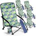 Menkxi 6 Pack Low Beach Chairs, Portable Lightweight Folding Chair for Adults, Low Seat Camping Chairs with Cup Holder, Carry Bag for Outdoor Beach Lawn Sand Picnic Travel, (Low Back, Rainforest)