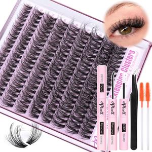 Fluffy Lash Extension Kit Wispy Eyelash Extension Kit 10-18MM Natural Lash Clusters 180PCS Cluster Eyelash Extensions with Lash Bond and Remover and Lash Applicator DIY Lashes Extension by Pleell