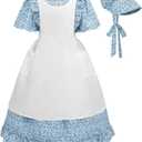 LTAKK Pioneer Dress Girls Colonial Costume Prairie Pilgrim Girl Dresses with Apron and Bonnet Small