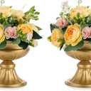 Nuptio Gold Vases for Centerpieces Wedding - 2 Pcs 6.5in Height Metal Urn Planter for Tables - Trumpet Vase for Party Decoration