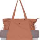 ESVAN Yoga Tote Bag for Women Shoulder Bags Drawstring for Office Workout Travel Carryall Pilates Gym and Beach (Pinklish Brown)