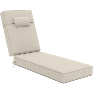 72 x 21 x 4 Inch Olefin Chaise Lounge Cushions, Lounge Chair Cushions with Headrest for Outdoor Furniture - Weather and Fade Resistant Patio Replacement Furniture Lounge Chair Cushion (Light Linen)