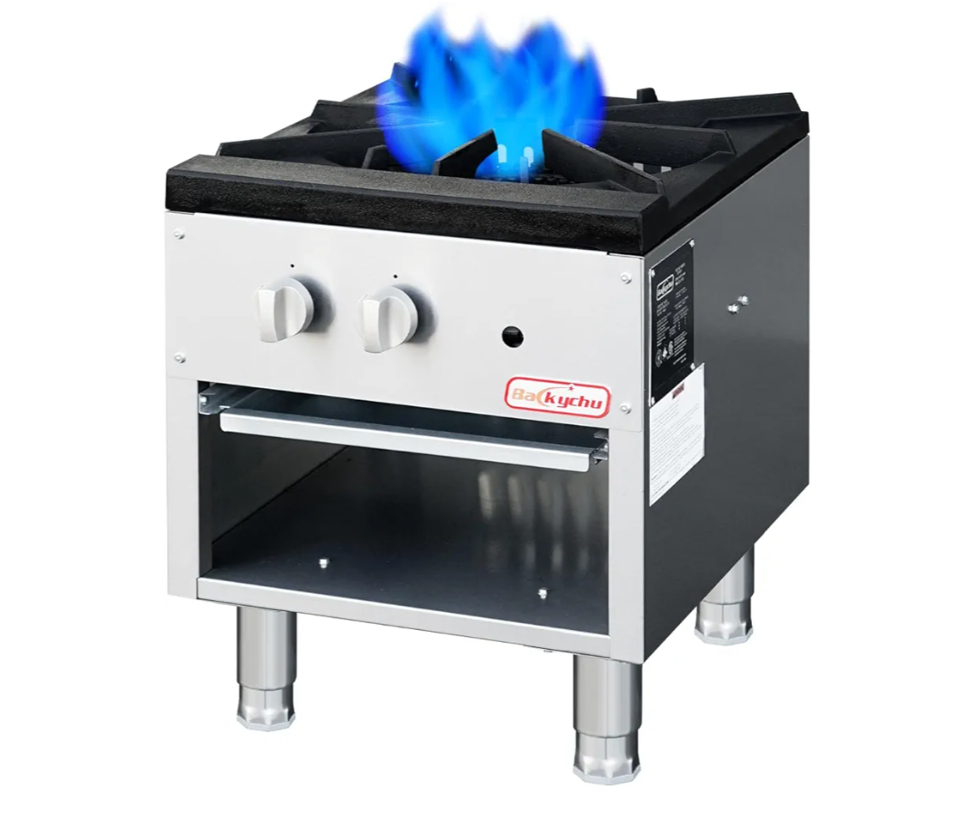 Commercial Gas Stove with Cabinet, 80,000 BTU Single Burner Stove Range, 18" Countertop Cooking Stockpot Range for Restaurant, kitchens & school, Stainless Steel Gas Hot Plate