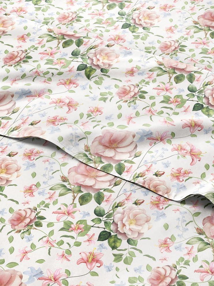 CGK Unlimited Floral Sheets - Pink Floral Rose Bed Sheet Set - 1 Flat, 1 Fitted & 2 Pillowcases w/Deep Pockets - Wrinkle & Fade Free - Boho Botanical Bedding - Ultra-Soft, Breathable and Cooling (Queen, 19 - Secret Garden)