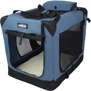 EliteField 3-Door Folding Soft Dog Crate with Carrying Bag and Fleece Bed, Indoor & Outdoor Pet Home (42" L x 28" W x 32" H, Blue Gray)