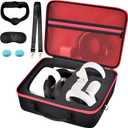 Comecase Hard Carrying Case for Meta Quest 3S/ 3/ for Oculus Quest 2 Official Original/Elite Strap VR Headset and Controller Accessories,Portable Travel Storage Bag for Home, Outdoor - Red Zipper Missing parts