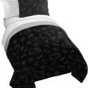 Jay Franco Hello Kitty Stars Full Comforter Set - 7 Piece Bedding Includes Sheet Set & Pillow Covers - Super Soft Zodiac Black & Gold Bedding