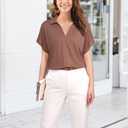 Vivilli Business Casual Tops for Women Ladies Collared Shirts Short Sleeve Tunic Blouses Summer Polo Tshirts 2022 Fashion Women's Office Clothes Flattering Tops Mocha M