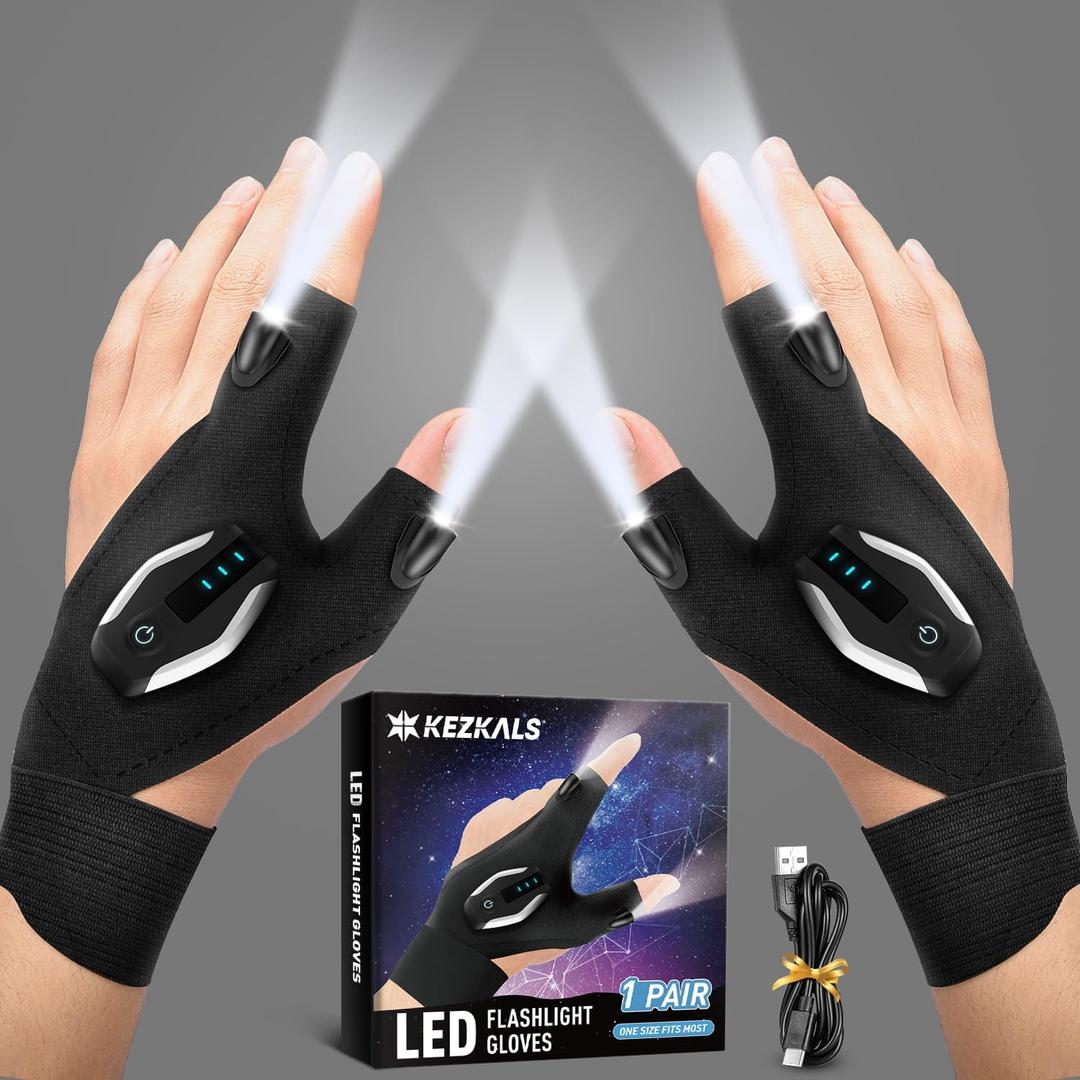 KEZKALS Fathers Day Gifts for Men Rechargeable Flashlight Gloves, Anniversary Birthday Easter Gifts for Men Dad Him, Gifts for Men Who Have Everything, LED Gloves for Hunting Fishing Repairing