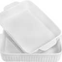 10inch Casserole Dish for Oven, Ceramic Baking Pan, Rectangular Lasagna Pan Deep with Handles for Baking, Durable Microwave Oven Safe, White (Small, 2 Pcs)