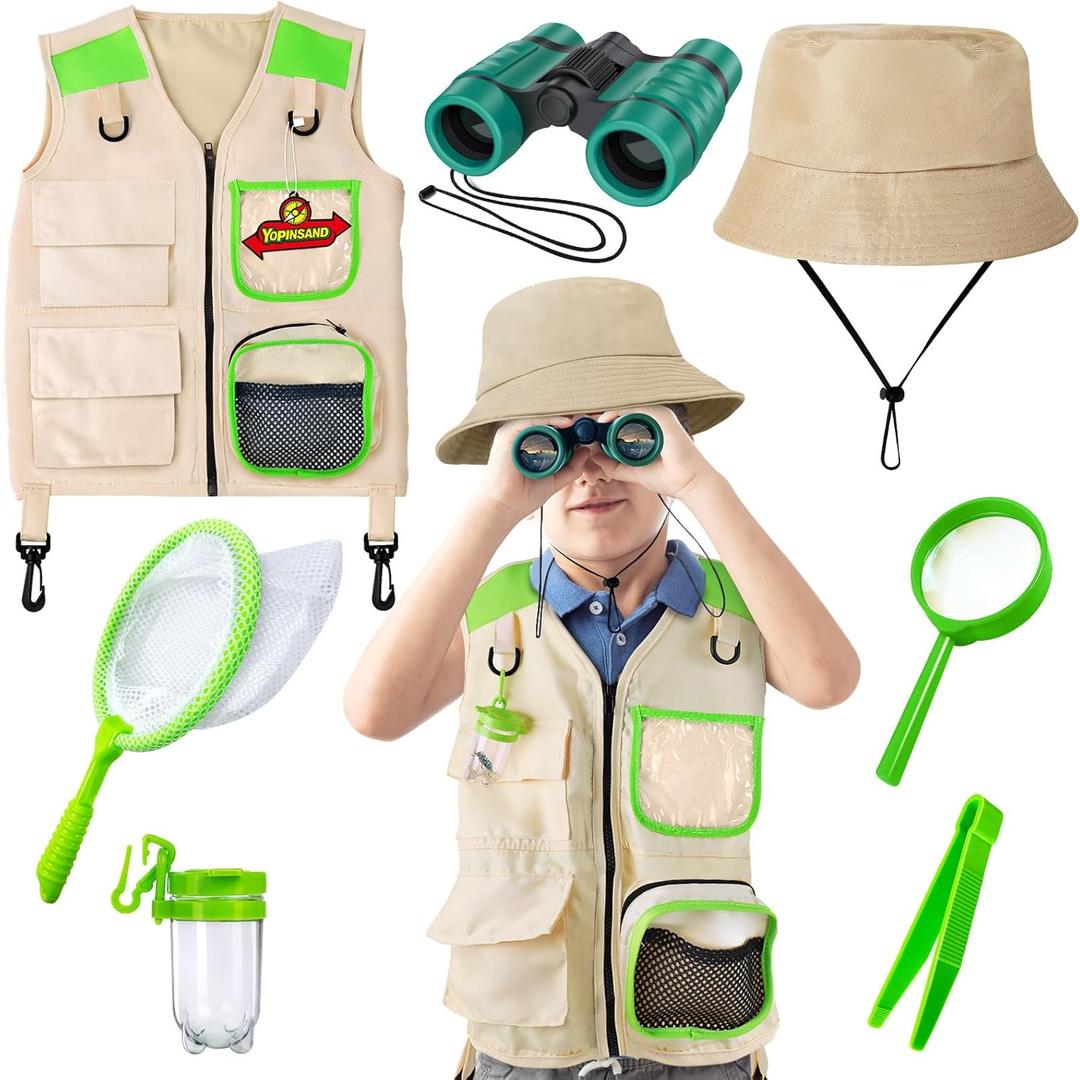 Kids Explorer Kit & Bug Catcher Kit, Kids Camping Gear for Kids, Outdoor Exploration Set with Vest & Hat, Ideal Outdoor Camping Adventure Toys for Boys Girls 3-12 (Green)