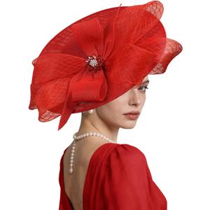 Kgromfy Women's Wide Brim Fascinator Hat Tea Party Headband Large Vintage Church Hat Lady Headwear for Derby Wedding Cocktail, One Size