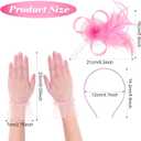 Fumwase 2Pcs 50s Fascinators Hats with Gloves for Adult Women Tea Party Hat Headband for Wedding Cocktail Party (Pink)