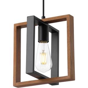 9MMML Industrial Small Pendant Lighting, Farmhouse Kitchen Island Hanging Lamp with Cord, Wood+Metal,1 Light E26 Fixture for Dining Room Bedroom Hallway Entryway,9.5 inch