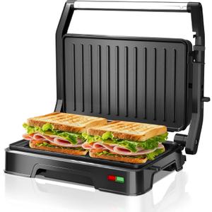 Panini Press Grill & Sandwich Maker - 2-Slice, 180° Adjustable Hinge, Non-Stick Aluminum Plates for Paninis, Quesadillas, Waffles & More, Easy to Clean, 850W Electric Griddle, Perfect for Kitchen