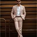 UNINUKOO Linen Suit for Men Summer Wedding 2 Piece Suit Set Peak Lapel Casual Blazer Pants Beach Wear for Men (XL)