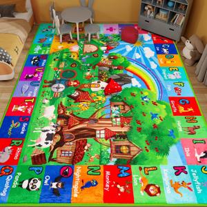 ABC Kids Rug for Playroom 78.7"59" Hobbit House Educational Kids Playmat Alphabet Animal & Shape Learning, Premium Non-Slip Playmat for Toddlers Letters Farm Animals Color Foam Classroom Carpet