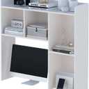 Wooden Desktop Hutch Bookshelf - Free Standing Desk Storage Shelf with Top Edge for Computer Desk, Desktop Bookcase for Dorm, Home or Office, Countertop Organizer, White, 37.4"