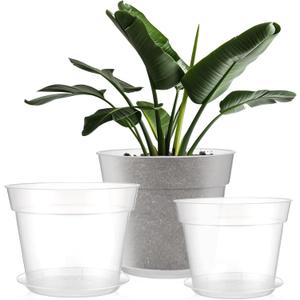 Baderke 3 Pack Clear Nursery Pot Plastic Nursery Pot Large Plant with Drainage Holes for Root Health Indoor Outdoor(9.25 Inches,9.65 Inches,11.65 Inches)